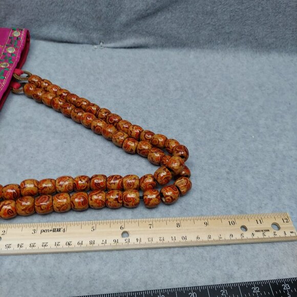 Handcrafted Pink Embroidered Elephant Bead Handle Purse - Picture 7 of 7